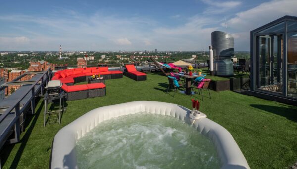 luxury penthouse terrace jacuzzi panoramic city view