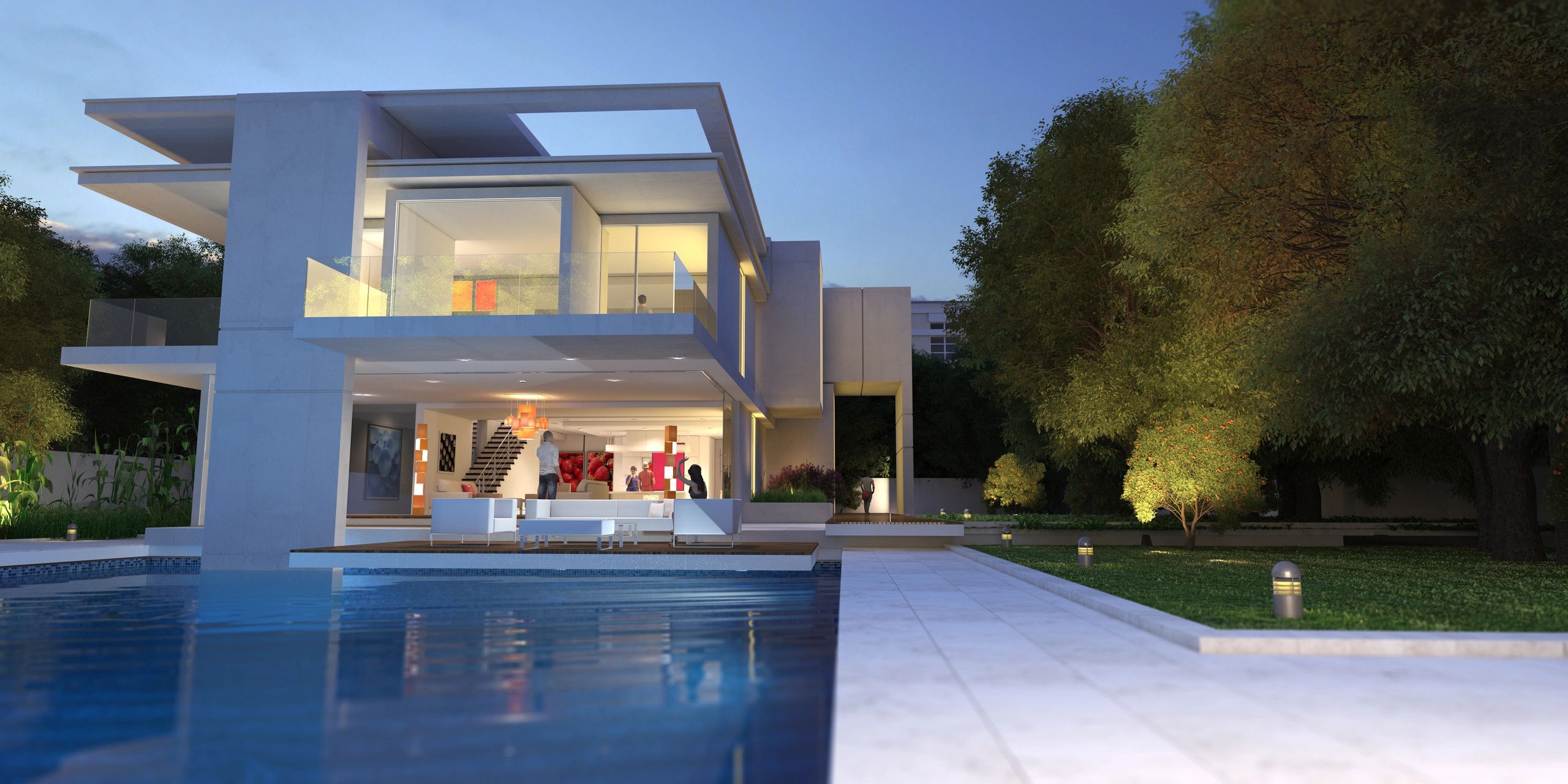 luxury modern villa pool spacious garden high resolution
