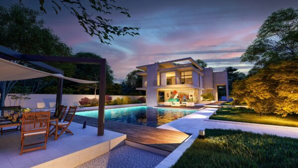 luxury modern villa pool spacious garden high resolution